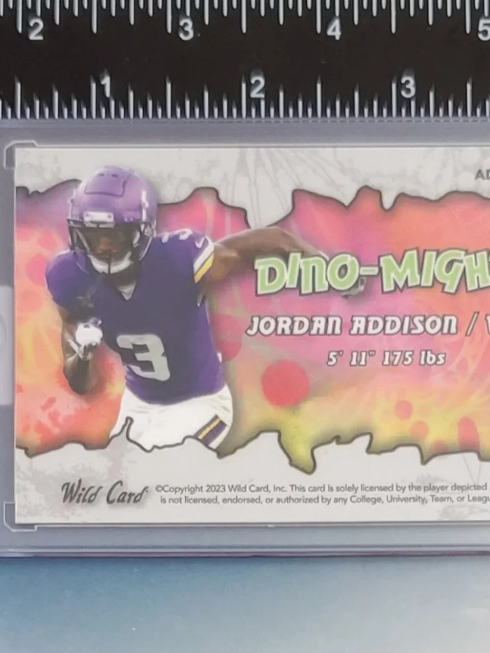 Jordan Addison 2023 Wild Card Alumination Dino Might RC 2/10 Silver Vikings